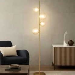 Lampade Da Terra-Ideal Lux Perlage pt4 lampada da terra sfere vetro ambra trasparente
