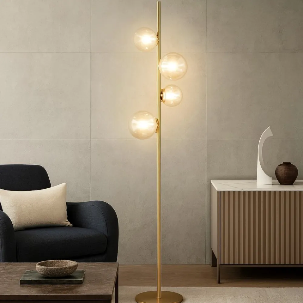 Lampade Da Terra-Ideal Lux Perlage pt4 lampada da terra sfere vetro ambra trasparente