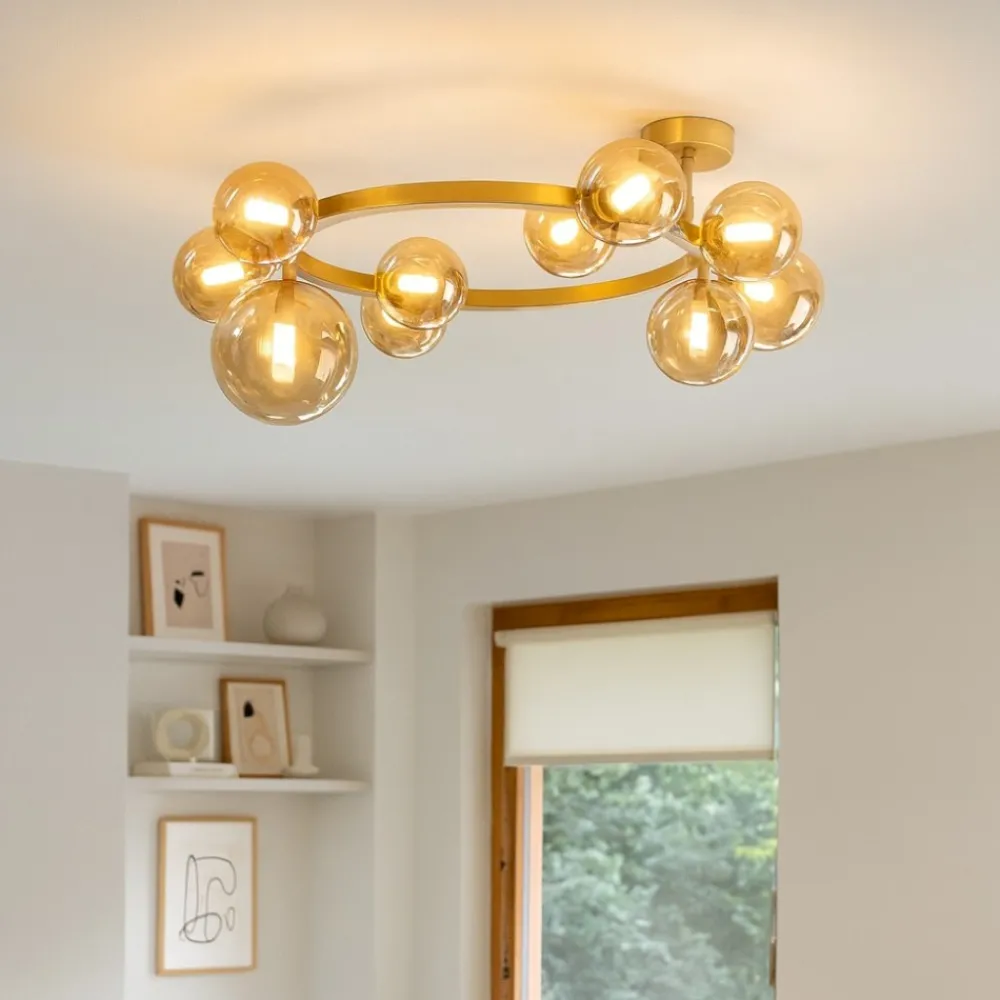 Plafoniere Moderne-Ideal Lux Perlage pl10 plafoniera per camera da letto vetri ambra