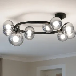 Plafoniere Moderne-Ideal Lux Perlage pl10 plafoniera nera con sfere fumè