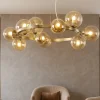 Lampadari Moderni-Ideal Lux Perlage sp11 lampadario oro sfere vetro ambra per soggiorno