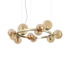 Lampadari Moderni-Ideal Lux Perlage sp11 lampadario oro sfere vetro ambra per soggiorno