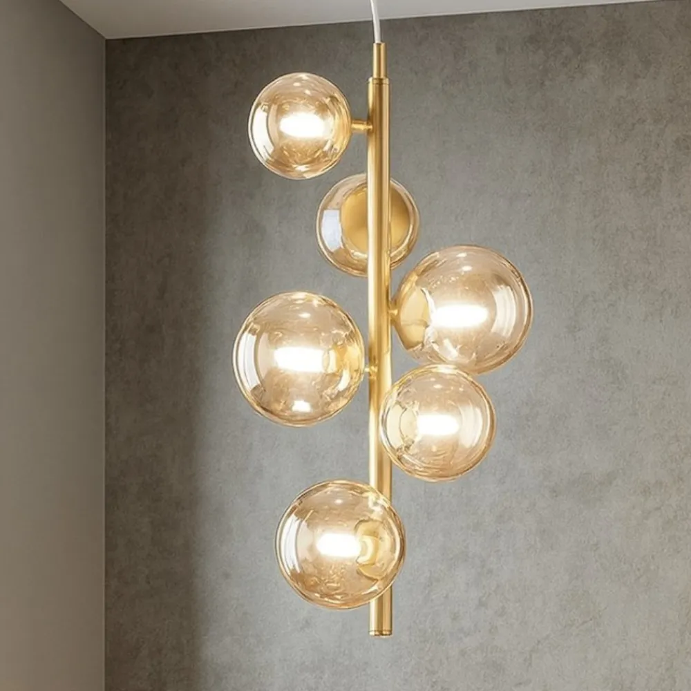 Lampadari Moderni-Ideal Lux Perlage sp6 lampadario sfere vetro ambra