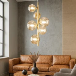 Lampadari Moderni-Ideal Lux Perlage sp6 lampadario sfere vetro ambra