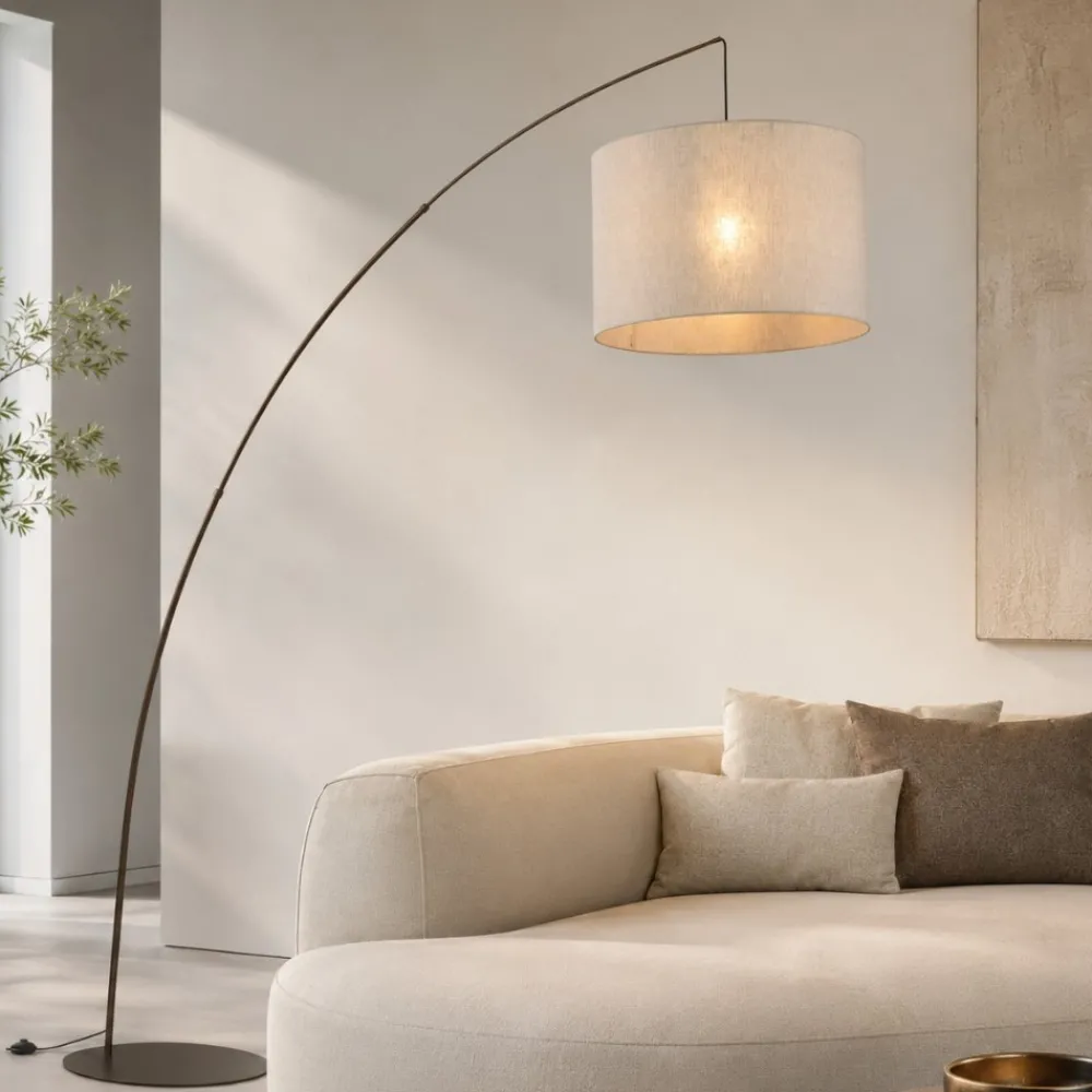 Lampade Da Terra-Selezionato da Mazzolaluce Piantana ad arco marrone con paralume di lino
