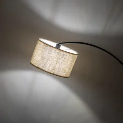 Lampade Da Terra-Selezionato da Mazzolaluce Piantana ad arco nera con paralume di lino beige