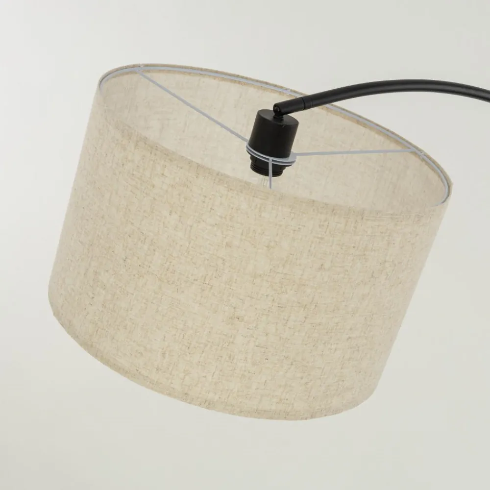 Lampade Da Terra-Selezionato da Mazzolaluce Piantana ad arco nera con paralume di lino beige