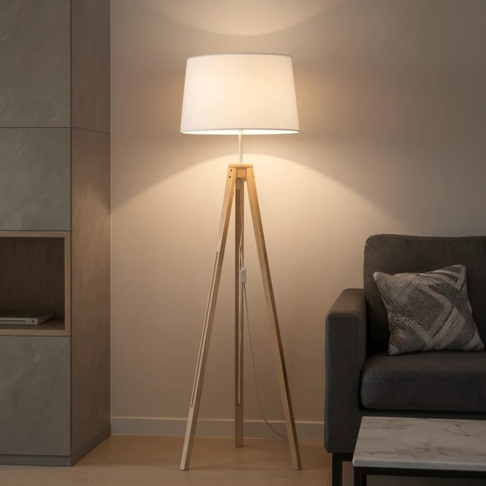 Lampade Da Terra-Selezionato da Mazzolaluce Piantana a tre piedi in legno naturale h145 cm