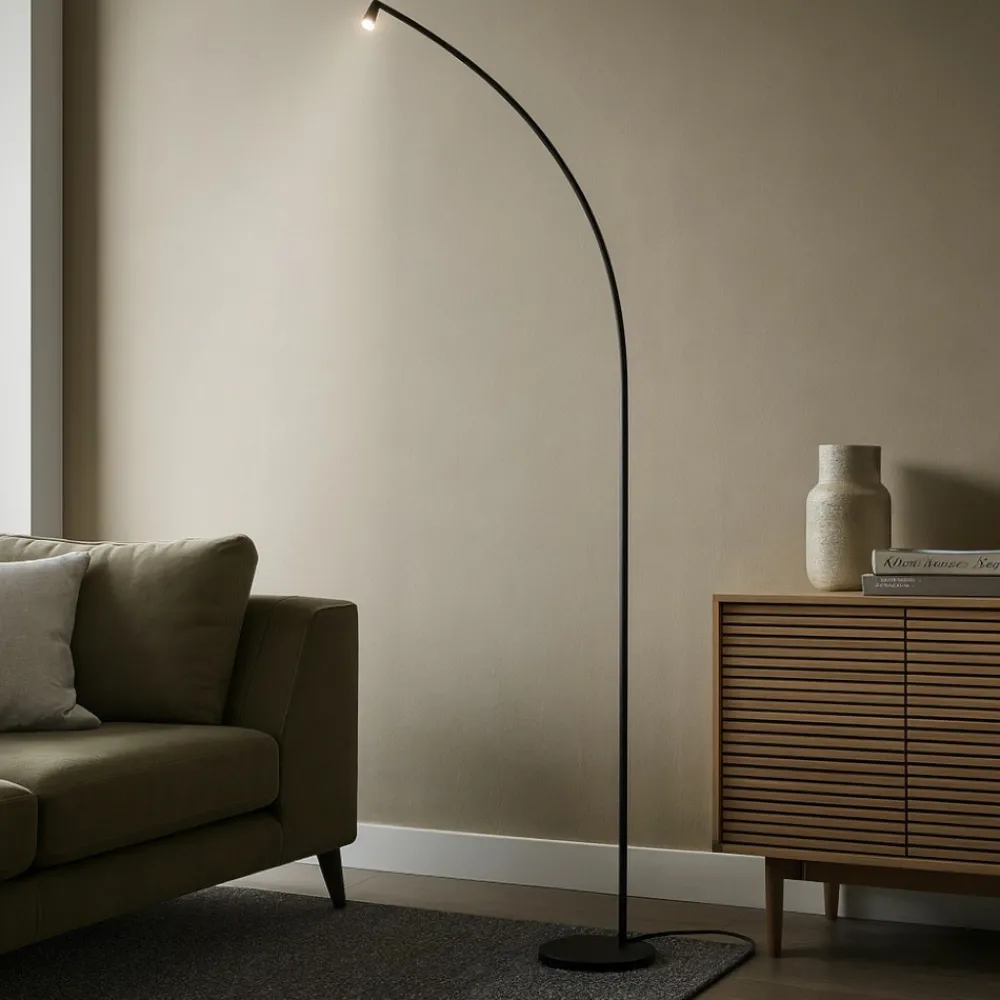 Lampade Da Terra-Selezionato da Mazzolaluce Piantana curva design moderna h251 cm nera da lettura per soggiorno