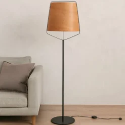 Lampade Da Terra-Selezionato da Mazzolaluce Piantana da salotto metallo nero paralume legno di ciliegio
