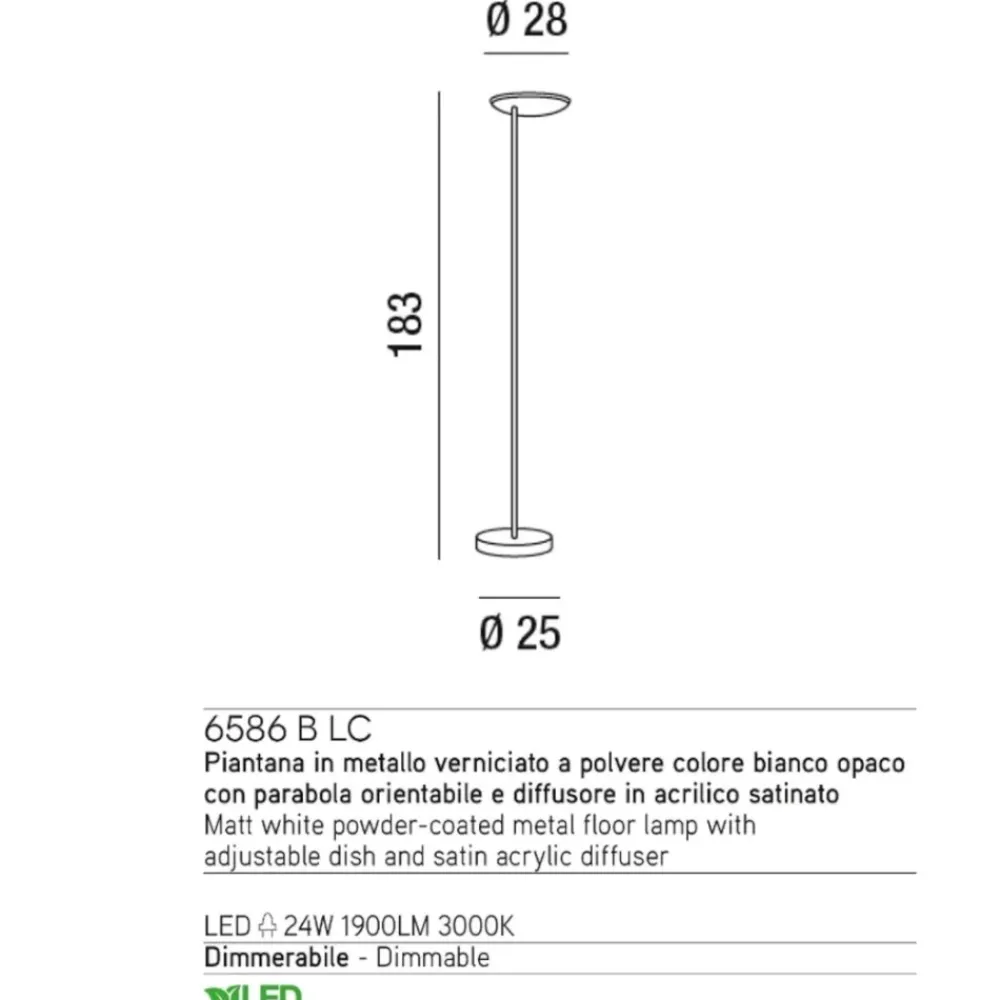 Lampade Da Terra-Perenz Illuminazione Piantana da terra bianca led 24w 3000k ophelia perenz