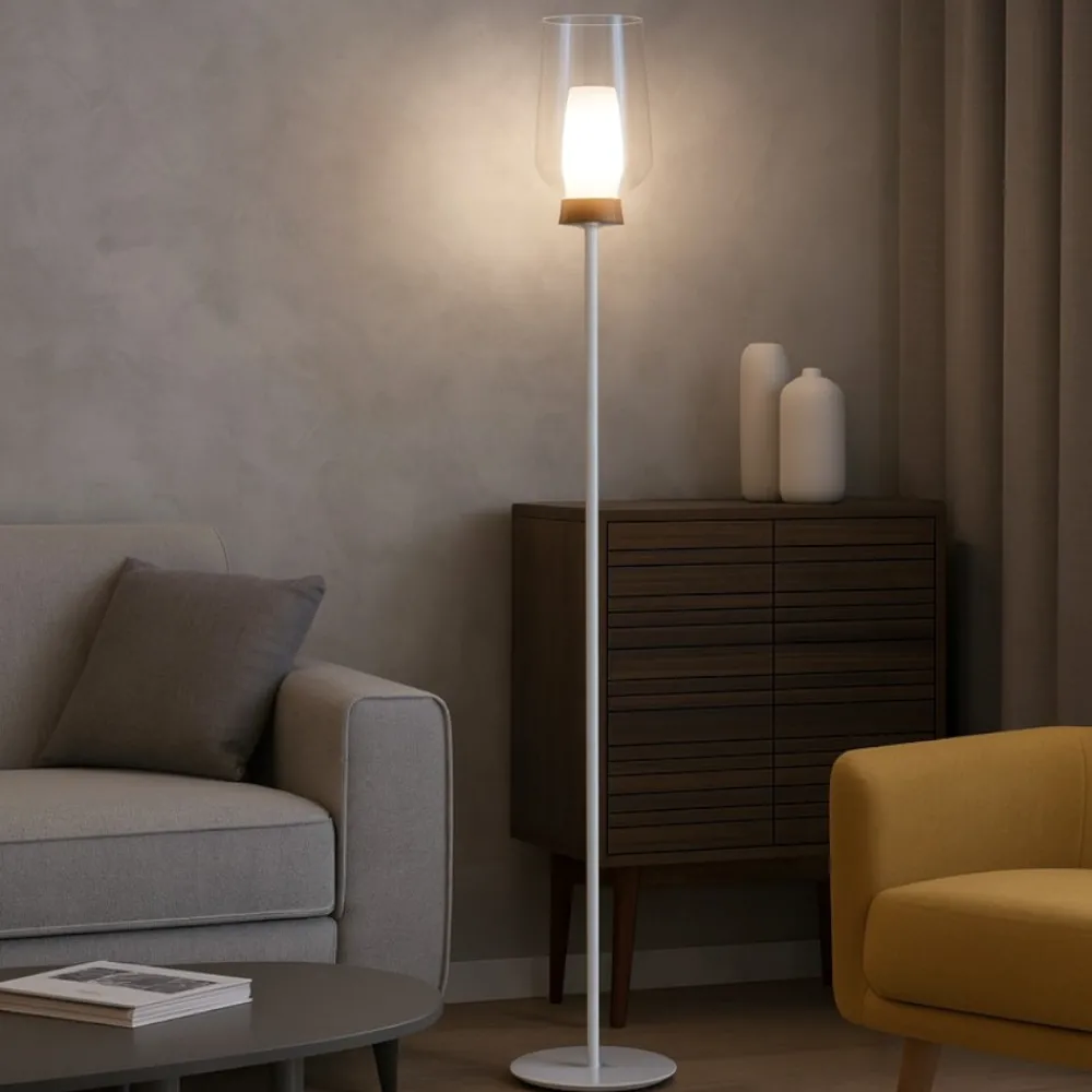 Lampade Da Terra-Selezionato da Mazzolaluce Piantana da terra bianca vetro trasparente per soggiorno