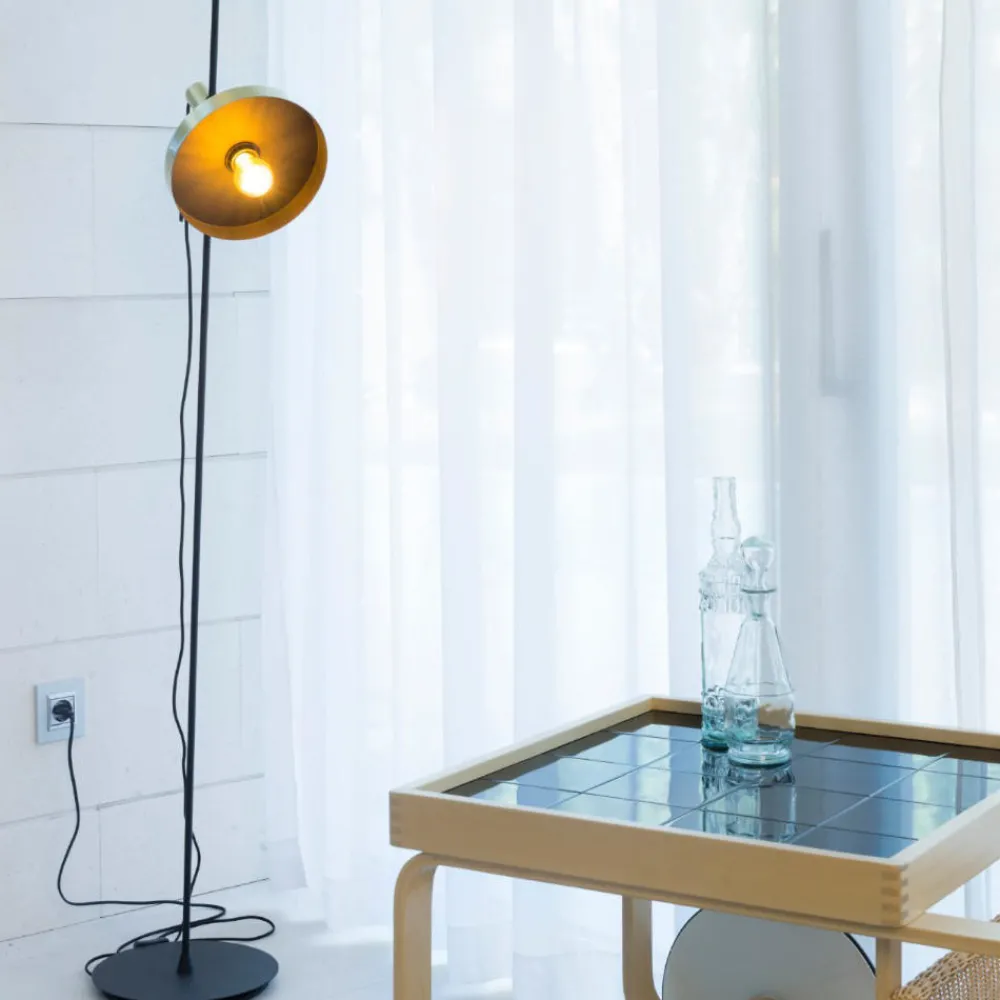 Lampade Da Terra-Selezionato da Mazzolaluce Piantana da terra industriale metallo orientabile nero e oro
