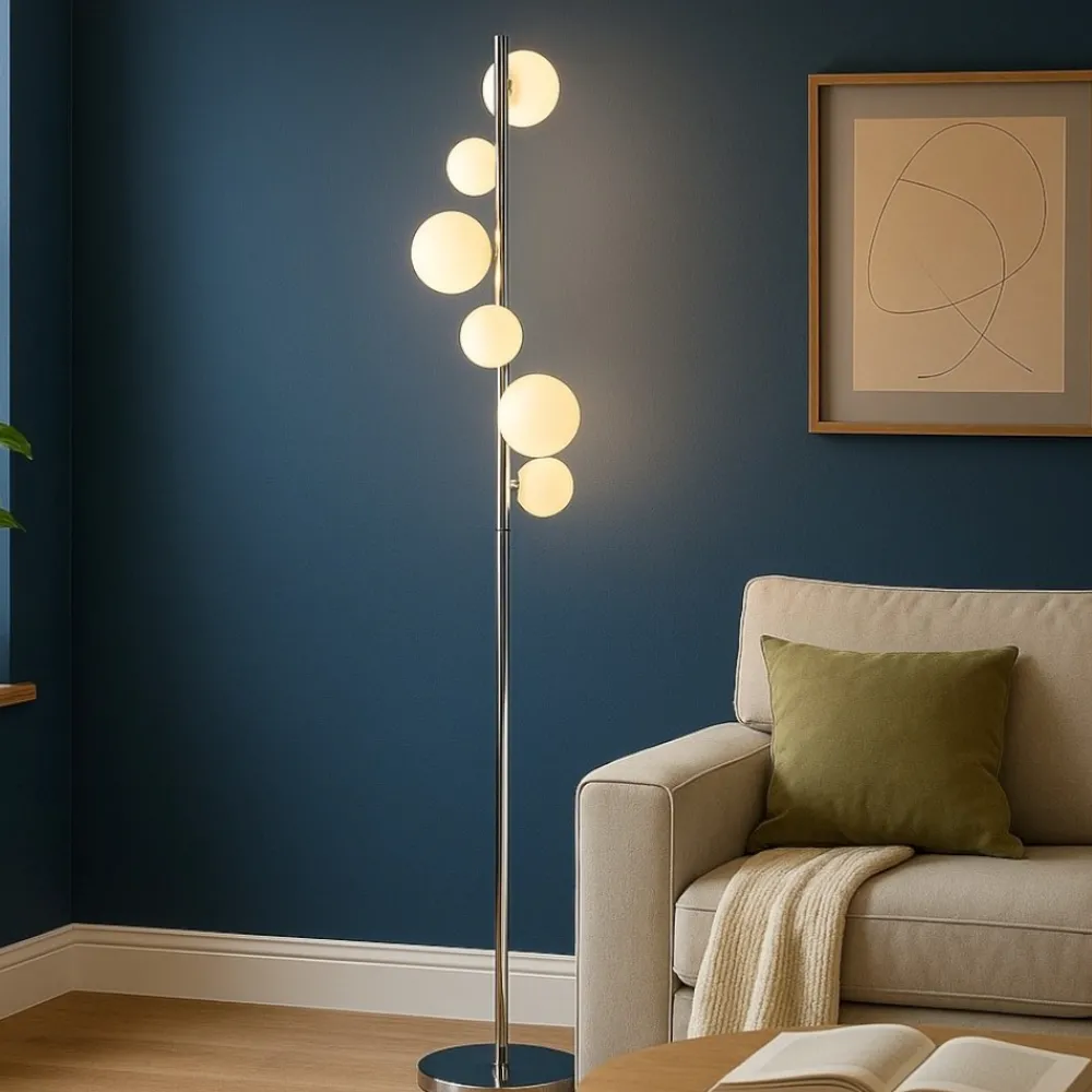 Lampade Da Terra-Selezionato da Mazzolaluce Piantana da terra moderna cromo sfere vetro bianco per soggiorno