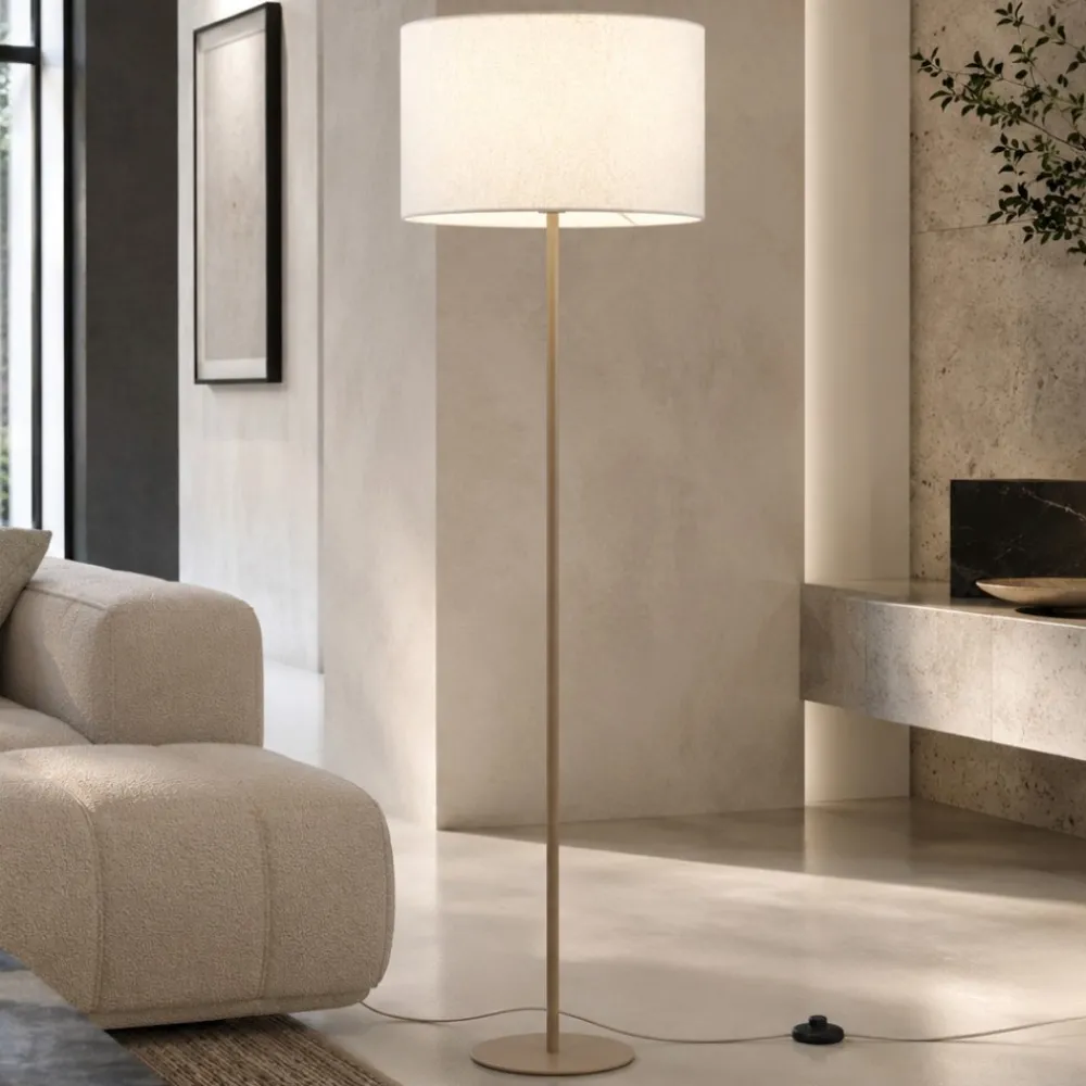 Lampade Da Terra-Selezionato da Mazzolaluce Piantana da terra moderna sabbia con paralume cilindro di tessuto beige