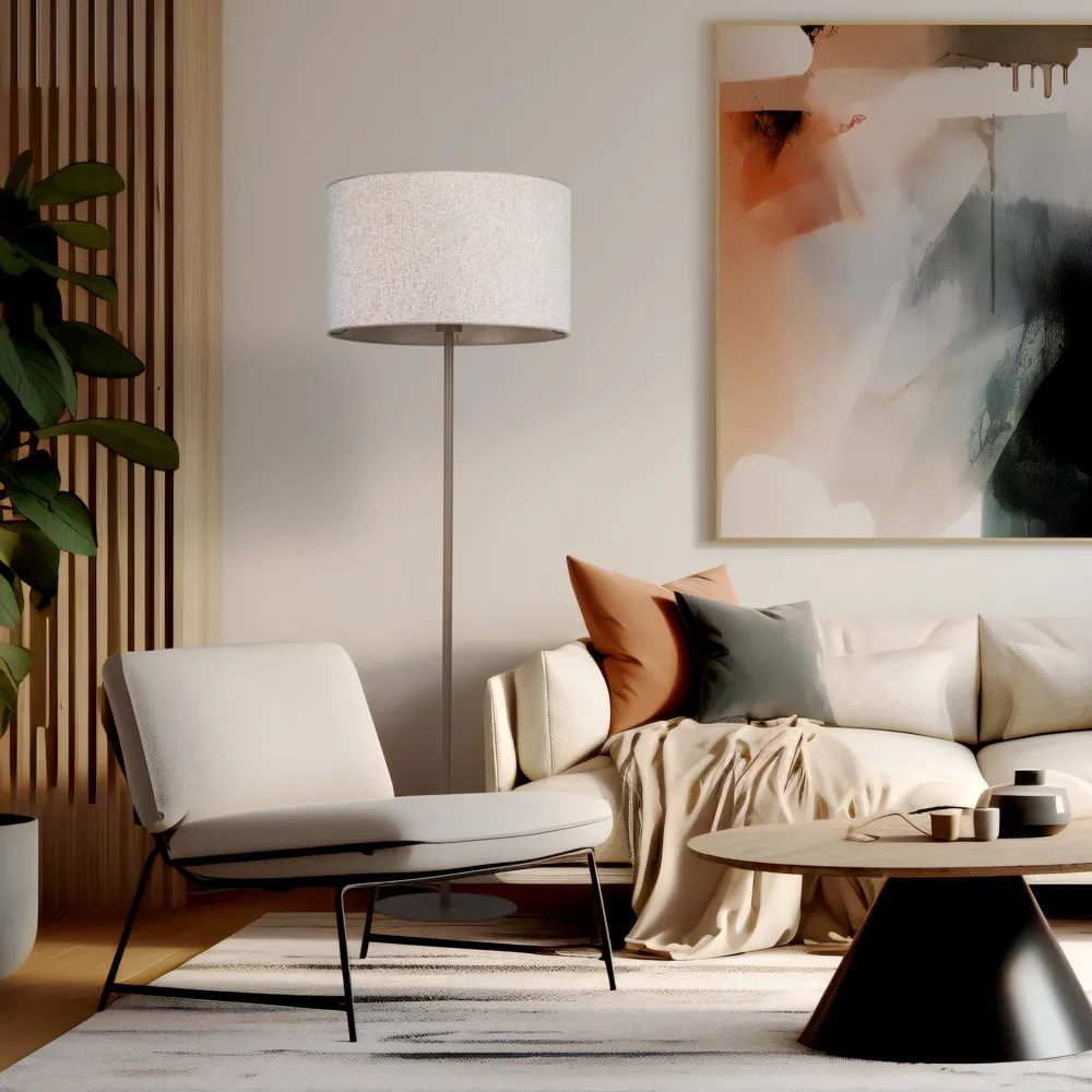 Lampade Da Terra-Selezionato da Mazzolaluce Piantana da terra moderna sabbia con paralume cilindro di tessuto beige