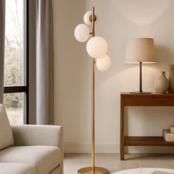 Lampade Da Terra-Selezionato da Mazzolaluce Piantana da terra per salotto metallo oro vetro bianco