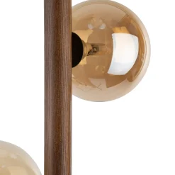 Lampade Da Terra-Selezionato da Mazzolaluce Piantana di legno noce con sfere di vetro bianco per soggiorno stile nordico