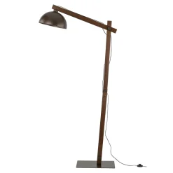 Lampade Da Terra-Selezionato da Mazzolaluce Piantana di legno vintage con cupola di metallo marrone per soggiorno
