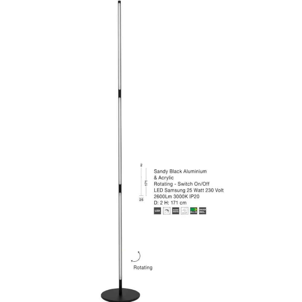 Lampade Da Terra-Selezionato da Mazzolaluce Piantana girevole led 3000k 25w nera moderna
