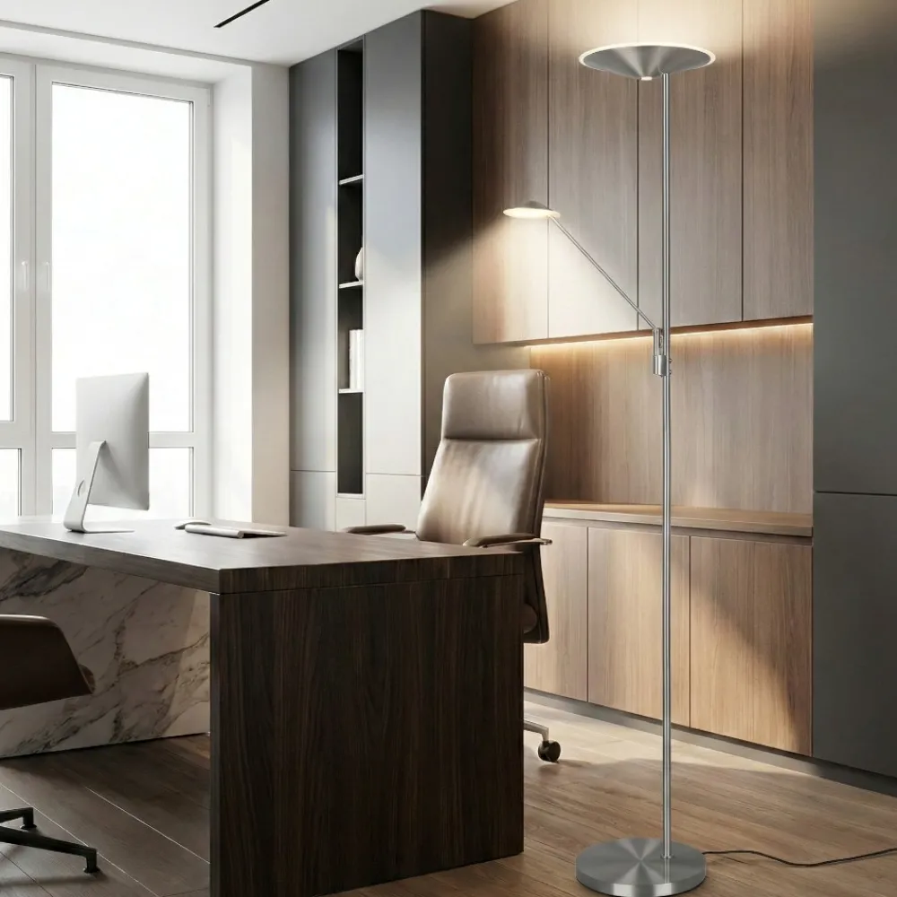 Lampade Da Terra-Selezionato da Mazzolaluce Piantana grigio nickel per ufficio 2 luci led 2700k-3200k-4000k