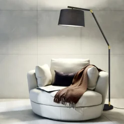 Lampade Da Terra-Selezionato da Mazzolaluce Piantana lampada ad arco da terra nera oro paralume tessuto