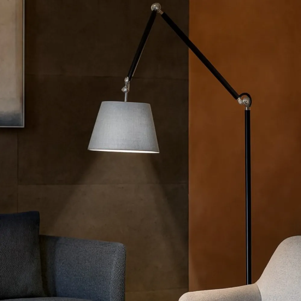 Lampade Da Terra-Selezionato da Mazzolaluce Piantana lampada arco nera orientabile paralume grigio moderna