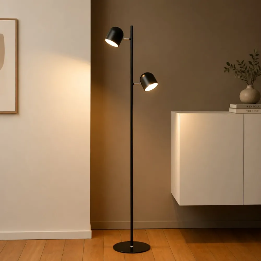 Lampade Da Terra-Selezionato da Mazzolaluce Piantana lampada da terra nera 2x5w luci orientabili led 3000k