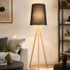 Lampade Da Terra-Selezionato da Mazzolaluce Piantana lampada scandinava tre piedi di legno paralume allungato nero