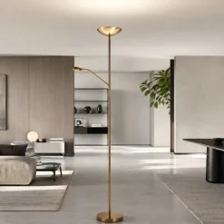 Lampade Da Terra-Selezionato da Mazzolaluce Piantana led 20w 3000k dimmerabile oro ottone due luci orientabili