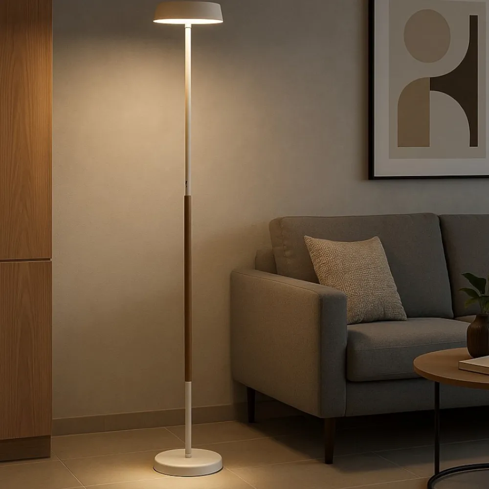Lampade Da Terra-Selezionato da Mazzolaluce Piantana led 30w 3000k touch switch bianca legno moderna