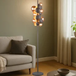 Lampade Da Terra-Selezionato da Mazzolaluce Piantana moderna antracite per soggiorno sfere vetro ambra