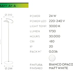 Lampade Da Terra-Gea Luce Piantana moderna bianca orientabili dimmerabile