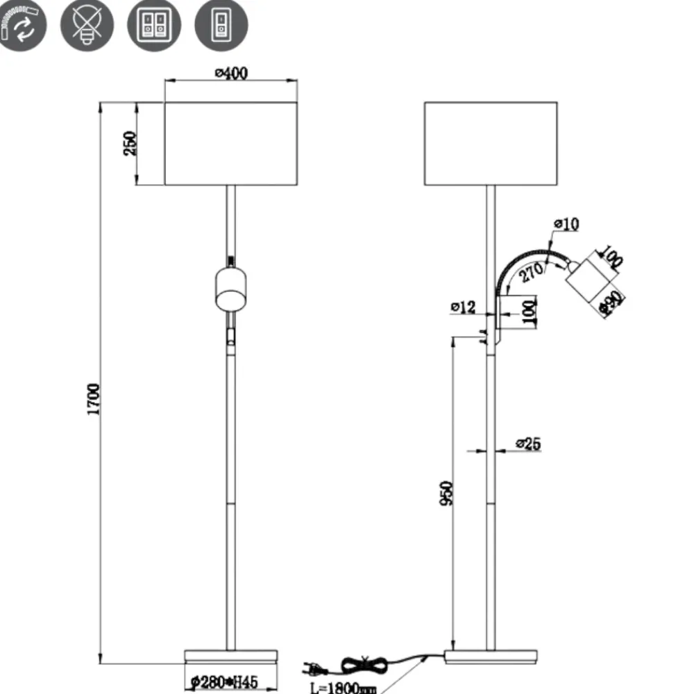 Lampade Da Terra-Selezionato da Mazzolaluce Piantana moderna colore argento orientabile due luci h170 cm