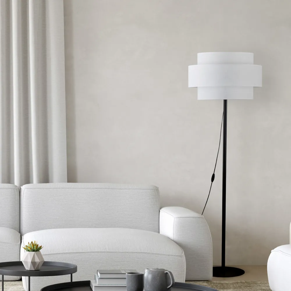 Lampade Da Terra-Selezionato da Mazzolaluce Piantana moderna con paralume di tessuto bianco design per soggiorno