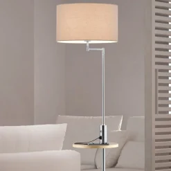 Lampade Da Terra-Selezionato da Mazzolaluce Piantana moderna grigio nickel con tavolino presa usb ricarica