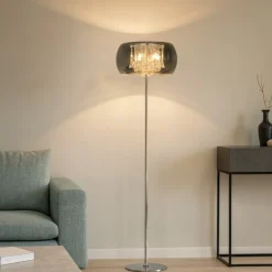 Lampade Da Terra-Selezionato da Mazzolaluce Piantana moderna in metallo e vetro cromato con pendenti