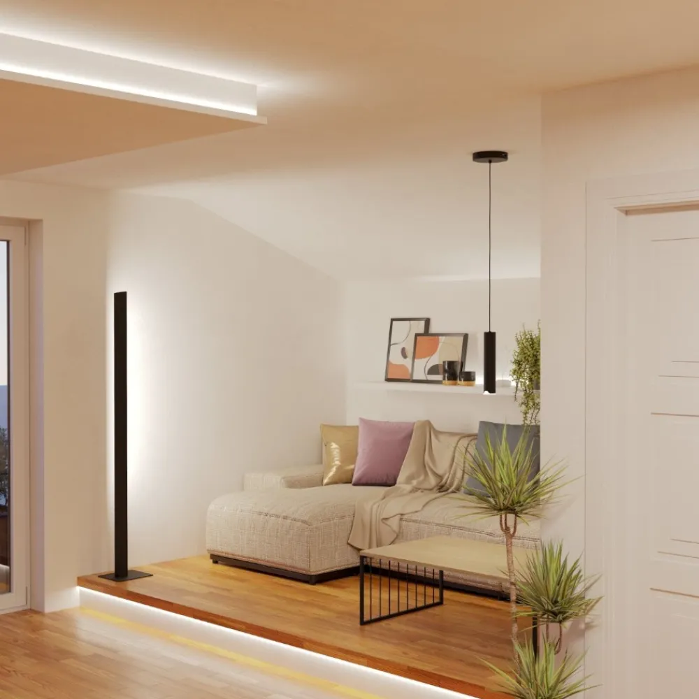 Lampade Da Terra-Eglo Piantana moderna nera led rgb smart home comando con app simolaris