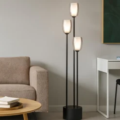 Lampade Da Terra-Selezionato da Mazzolaluce Piantana moderna nera tre luci vetro fume per soggiorno