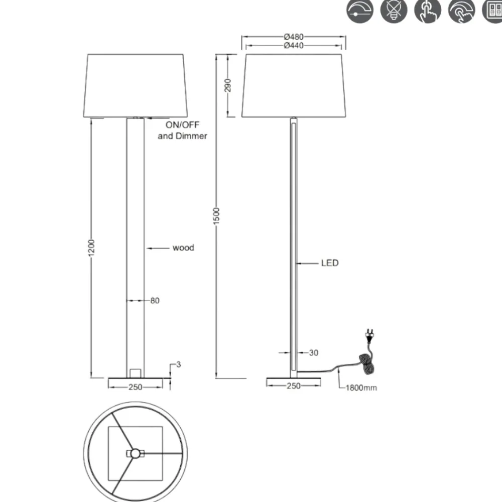 Lampade Da Terra-Selezionato da Mazzolaluce Piantana moderna per salotto led 3000k h150 cm nera in legno