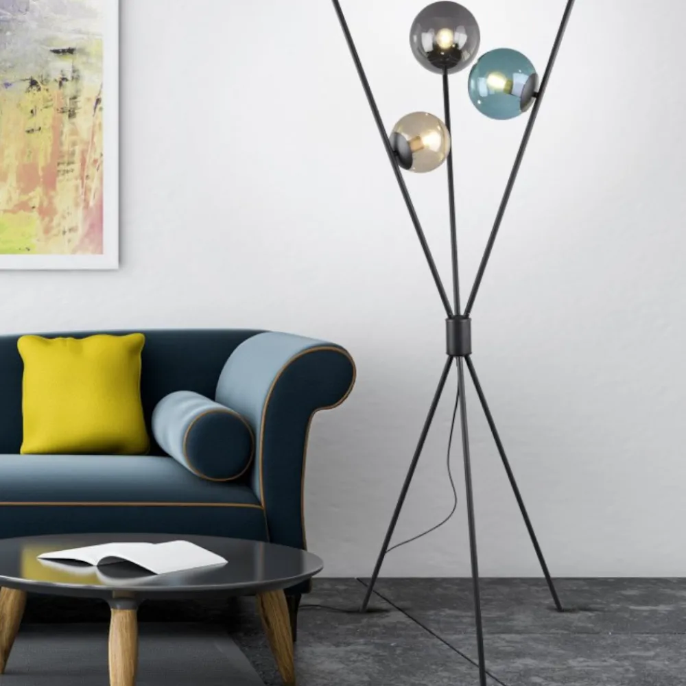 Lampade Da Terra-Selezionato da Mazzolaluce Piantana moderna tre luci portalampada sferico multicolore