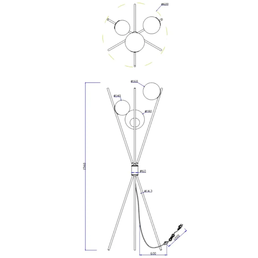 Lampade Da Terra-Selezionato da Mazzolaluce Piantana moderna tre luci portalampada sferico multicolore