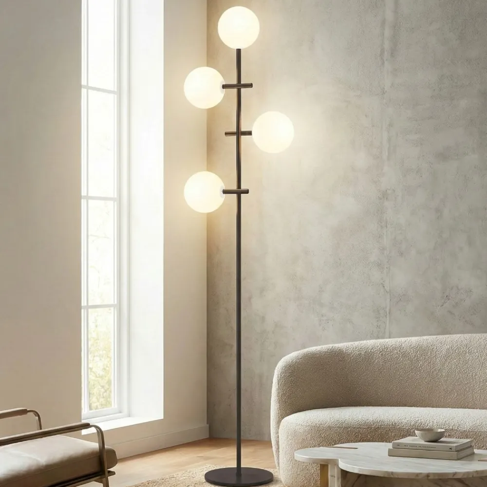 Lampade Da Terra-Selezionato da Mazzolaluce Piantana nera con sfere di vetro moderna per soggiorno
