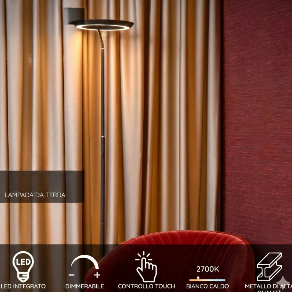 Lampade Da Terra-Selezionato da Mazzolaluce Piantana nera design moderna led 21w 2700k dimmerabile