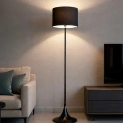 Lampade Da Terra-Selezionato da Mazzolaluce Piantana nera design moderna paralume in tessuto