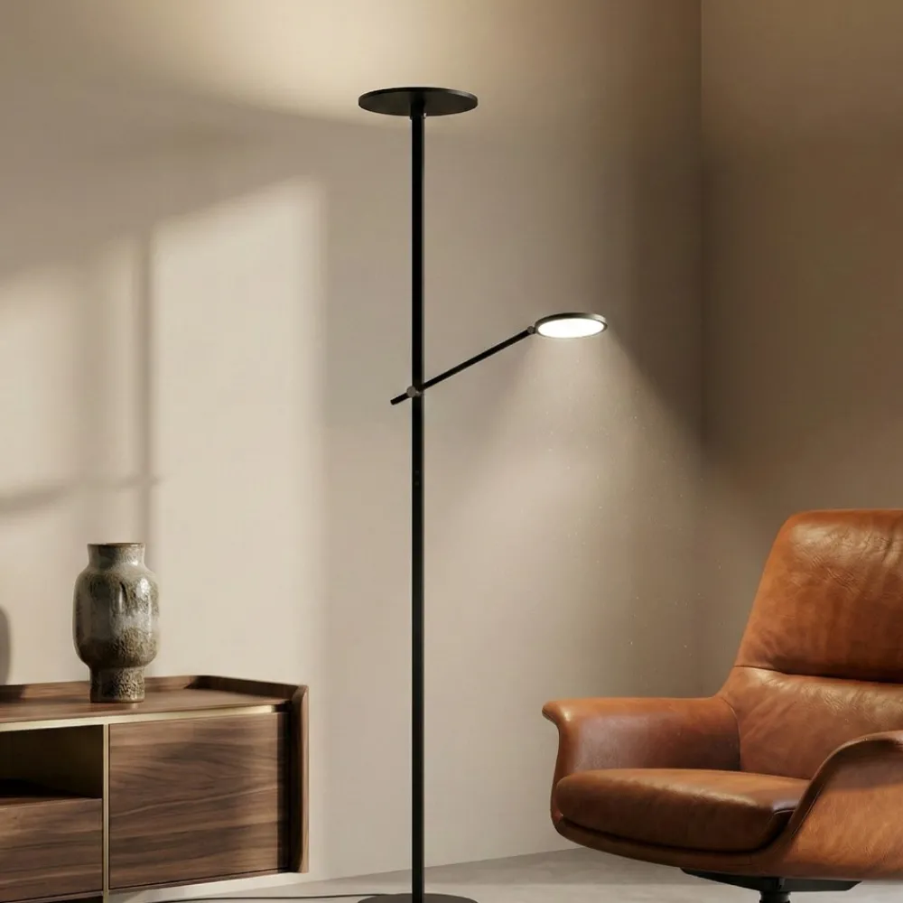 Lampade Da Terra-Fabas Luce Piantana nera doppia luce led da lettura 3000k orientabile fabas regina