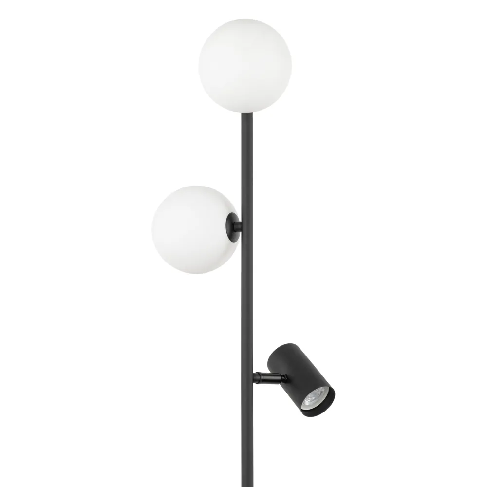 Lampade Da Terra-Selezionato da Mazzolaluce Piantana nera moderna sfere vetro di vetro con faretti orientabili