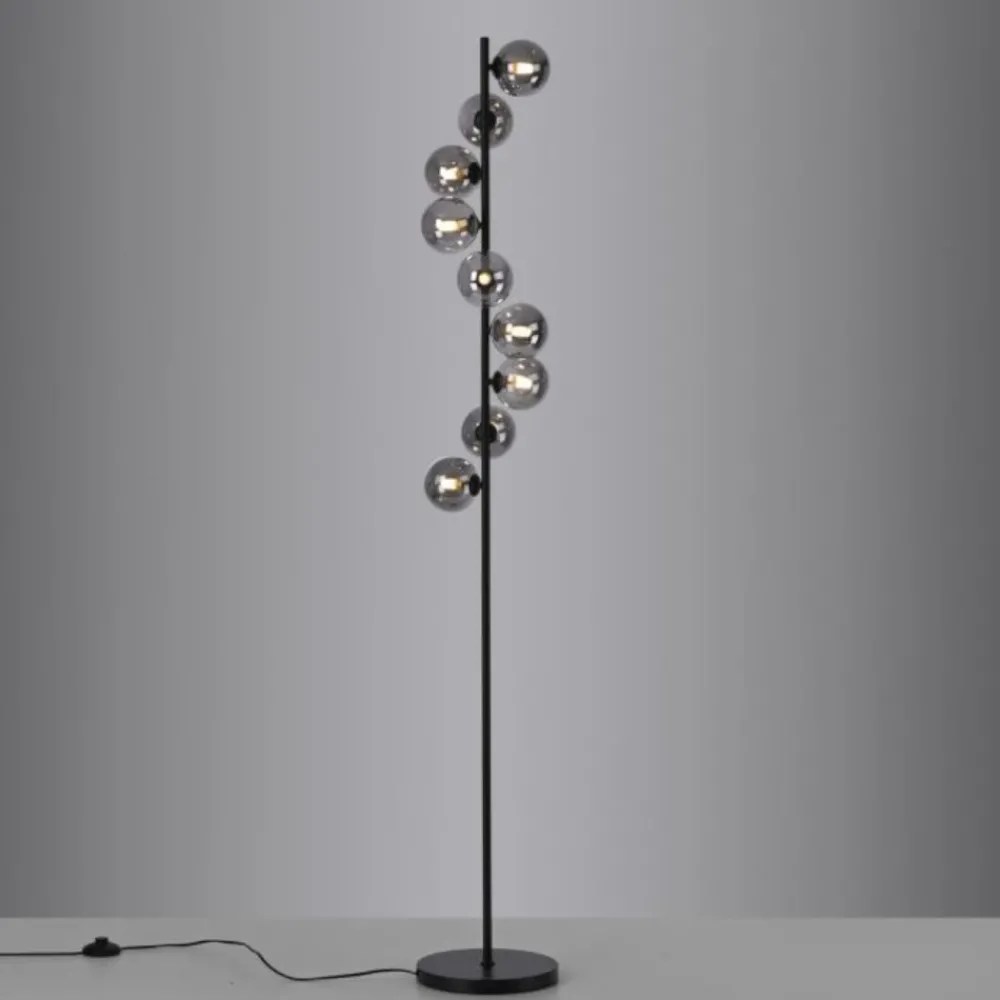 Lampade Da Terra-Selezionato da Mazzolaluce Piantana nera moderna spirale sfwere di vetro fume per soggiorno