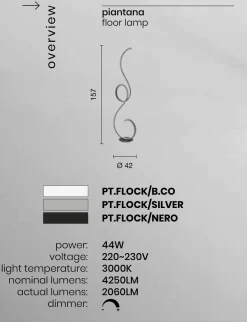 Lampade Da Terra-Ondaluce Piantana pt flok led 44w 3000k design moderna bianca dimmerabile