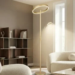Lampade Da Terra-Selezionato da Mazzolaluce Piantana oro doppia luce led moderna per salone